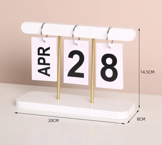 NNEDSZ White Modern Minimalist Wooden Flip Calendar - Stylish Desktop Calendar for Home, Office, and Study Room