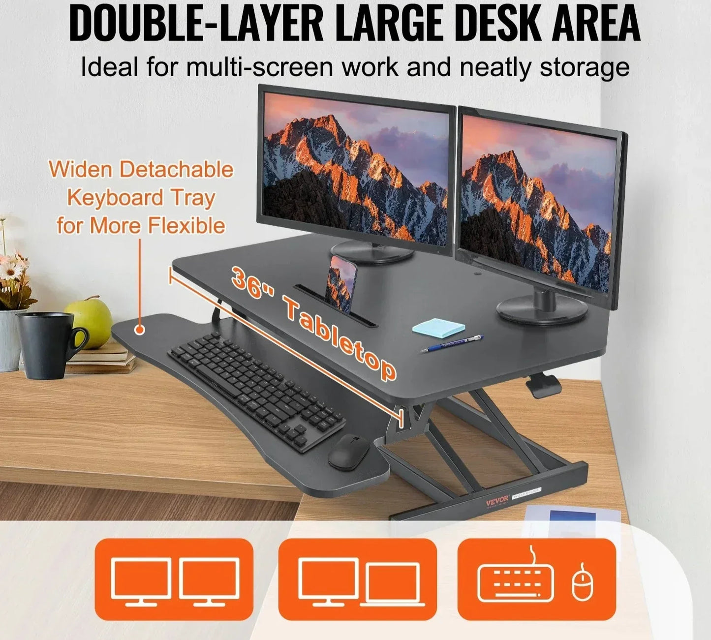 X-Frame Double-Layer Standing Desk Converter - Height Adjustable Sit-to-Stand Desk