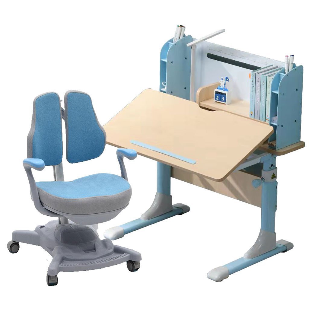 NNEDSZ Height Adjustable Children Kids Ergonomic Study Desk Chair Set 80cm Blue AU