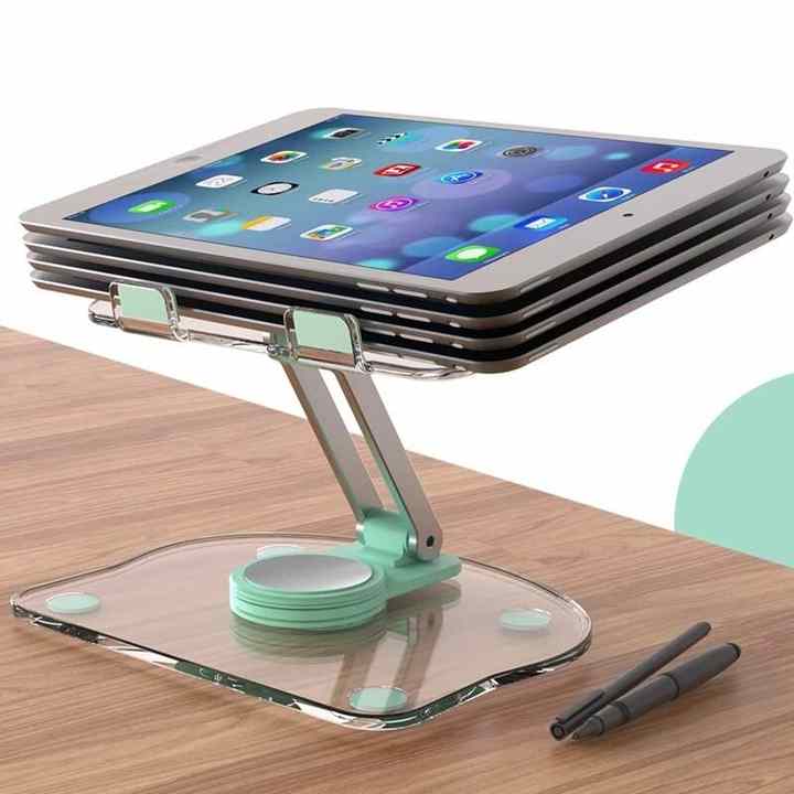 NNEDSZ Green Acrylic Foldable Tablet and Phone Stand - 360° Rotation, Anti-Slip Design, Lightweight and Compact